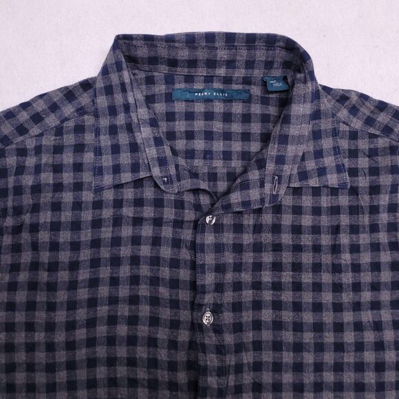 Perry Ellis Buffalo Check Flannel Long Sleeve Button Shirt Mens Size L Blue Gray - Picture 1 of 10